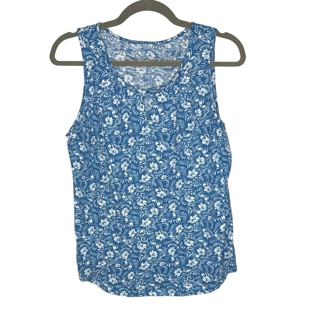 Blue White Floral Sleeveless Summer Top Lightweight Great Colors Sz M EUC